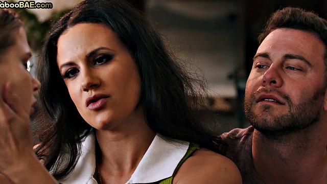 Petite babe sharing cock in 3some with MILF