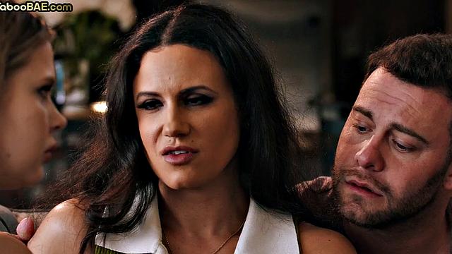 Petite babe sharing cock in 3some with MILF