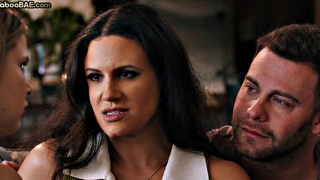 Petite babe sharing cock in 3some with MILF