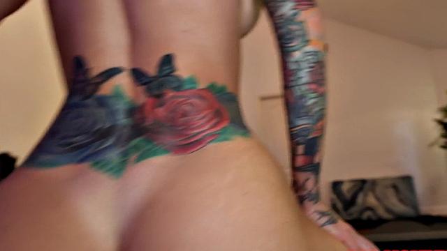 Tattooed stepmom deepthroats stepson in POV