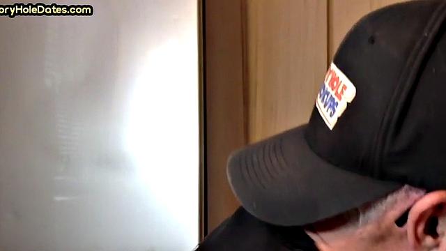 POV gloryhole DILF sucks cock in homemade closeup