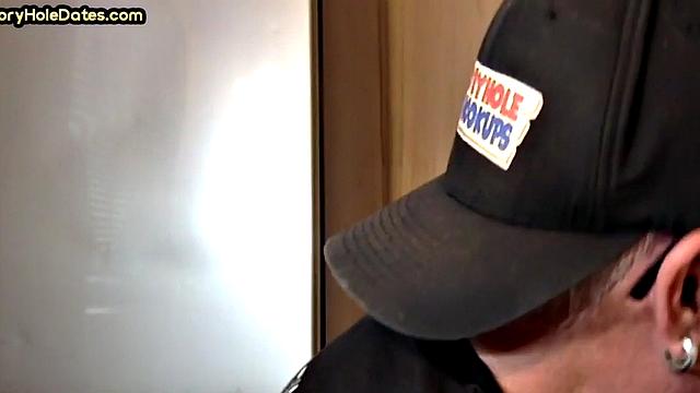 POV gloryhole DILF sucks cock in homemade closeup