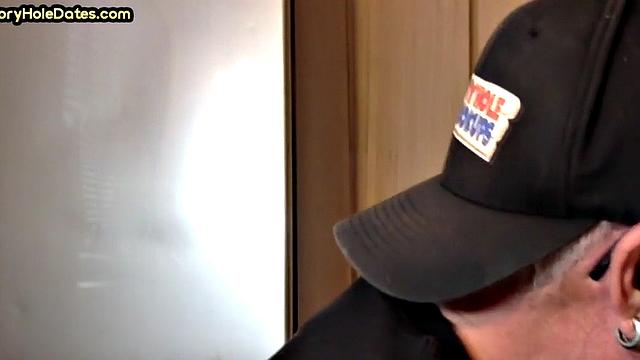 POV gloryhole DILF sucks cock in homemade closeup