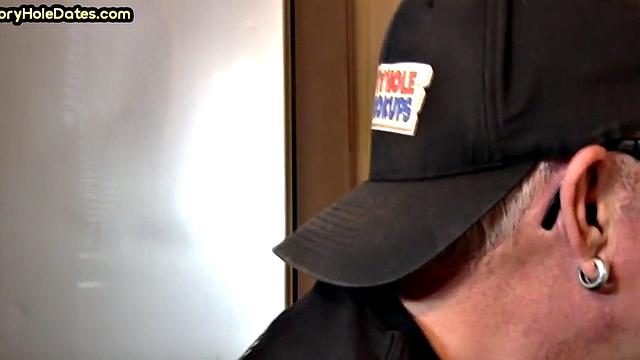 POV gloryhole DILF sucks cock in homemade closeup