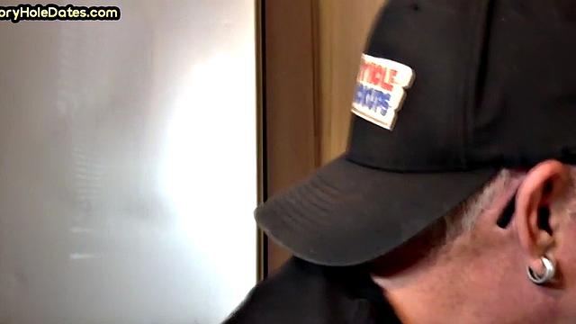 POV gloryhole DILF sucks cock in homemade closeup