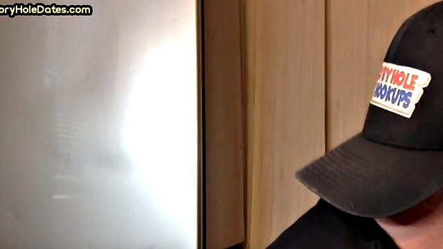 POV gloryhole DILF sucks cock in homemade closeup