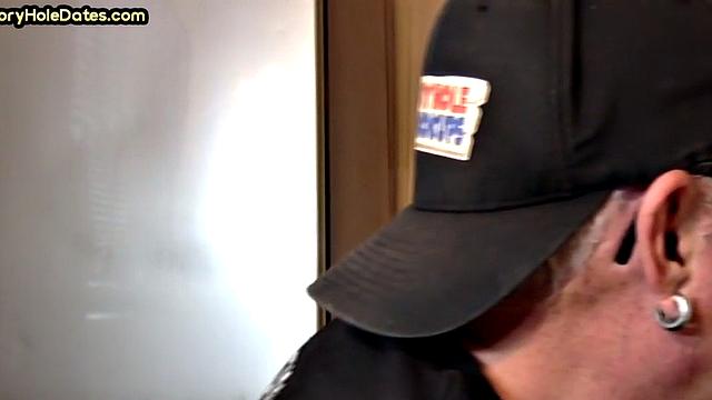 POV gloryhole DILF sucks cock in homemade closeup