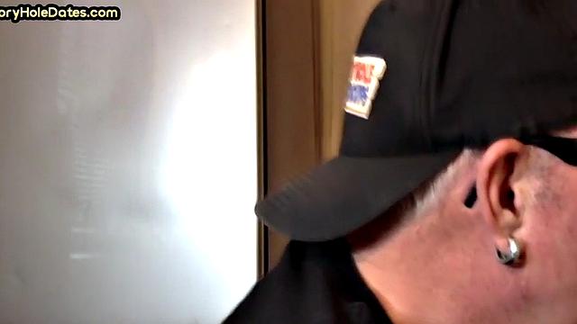 POV gloryhole DILF sucks cock in homemade closeup