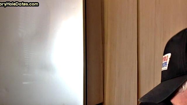 POV gloryhole DILF sucks cock in homemade closeup