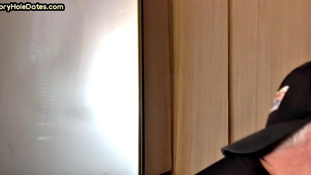 POV gloryhole DILF sucks cock in homemade closeup