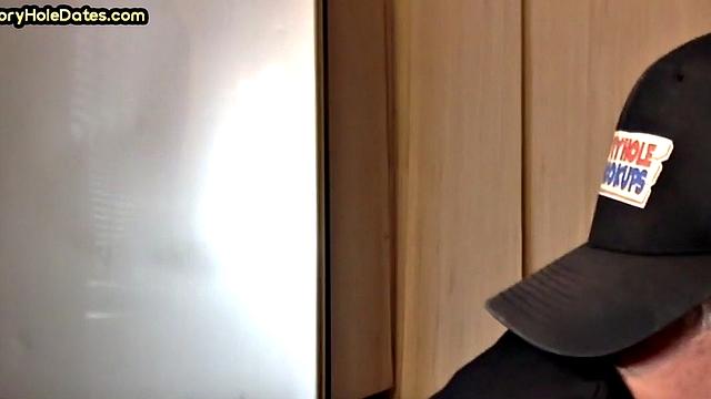 POV gloryhole DILF sucks cock in homemade closeup