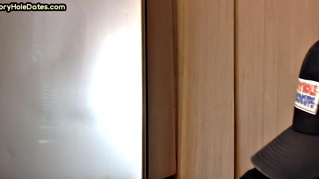 POV gloryhole DILF sucks cock in homemade closeup