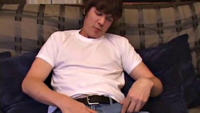 Matthew Matters wants a handjob, so he unzips his jeans and out pops that monster cock. He strokes himself awhile, before asking for some help and in no time he pumps out a messy cum load onto his belly and licks it up.