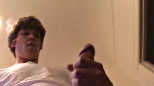 Matthew Matters wants a handjob, so he unzips his jeans and out pops that monster cock. He strokes himself awhile, before asking for some help and in no time he pumps out a messy cum load onto his belly and licks it up.