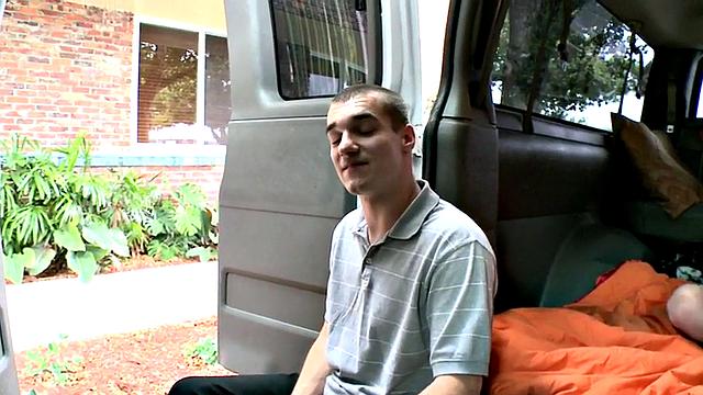 Amateur fooled stud fucks gay twink in bus till cumshot