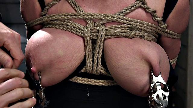 Bound milf clamped and toyed by strict maledom