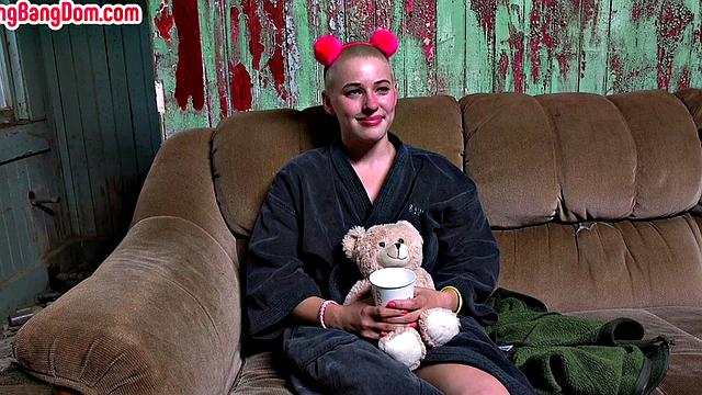 Shavehead woman gangbanged