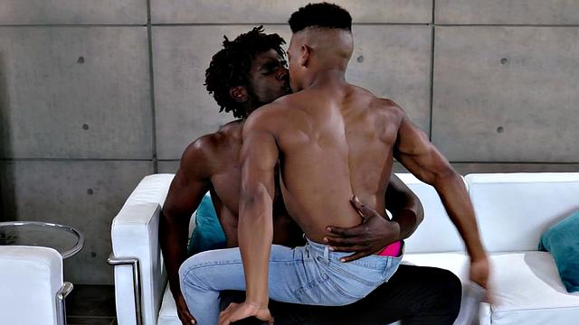 Ripped hunk kissing before bareback in erotic couple