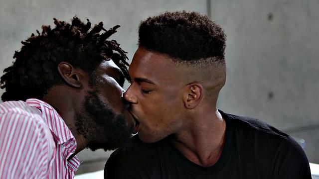 Ripped hunk kissing before bareback in erotic couple