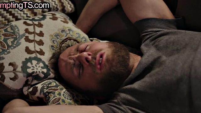 Mature busty tranny with tattoos fucks BF