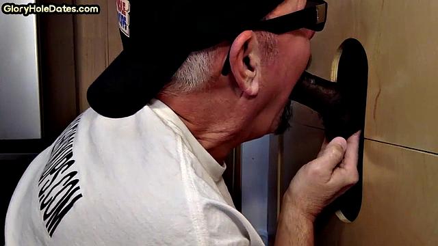 Mature gaydaddy eats black gloryhole rod at home