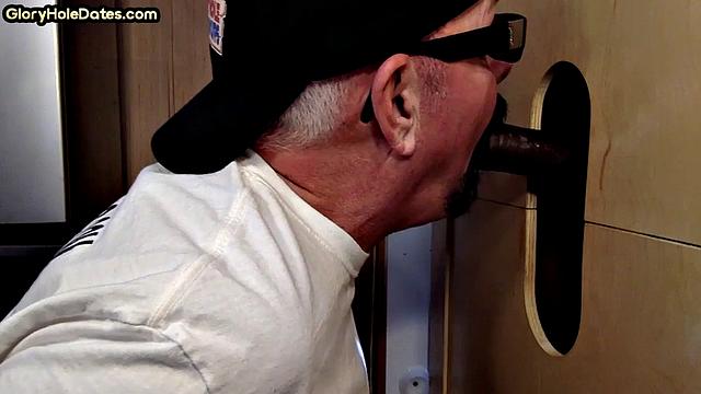 Mature gaydaddy eats black gloryhole rod at home