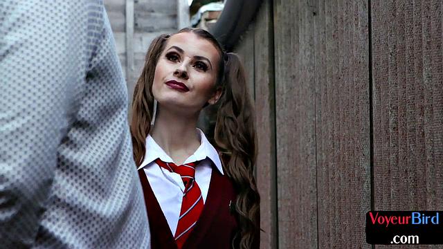 CFNM British babe teasing wanker outdoors till cumshot