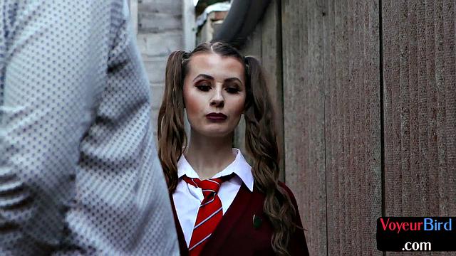 CFNM British babe teasing wanker outdoors till cumshot