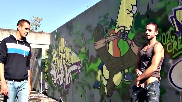 Cocksucking stud gets fucked outdoors by BF after blowjob