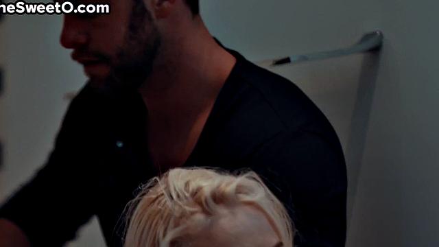 Tiny babe teases her before sucking his cock and fucking him