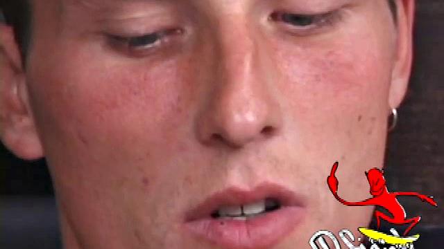 These two tough looking skater boys are on the floor, leaned up against some black leather pillows, with their dicks in hand. Seth is tugging away while staring at the girl on a porn they are watching, as she gets impaled by a giant cock.