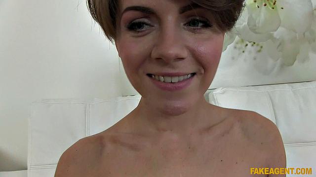 Office babe with small tits gets drenched in spunk during casting couch doggystyle