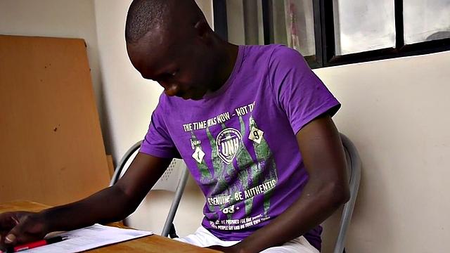 Amateur African twink jerks cock at home in private clip