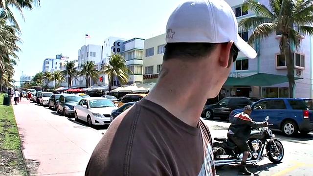 Muscled Black biker picked up and fucked by white top for cash