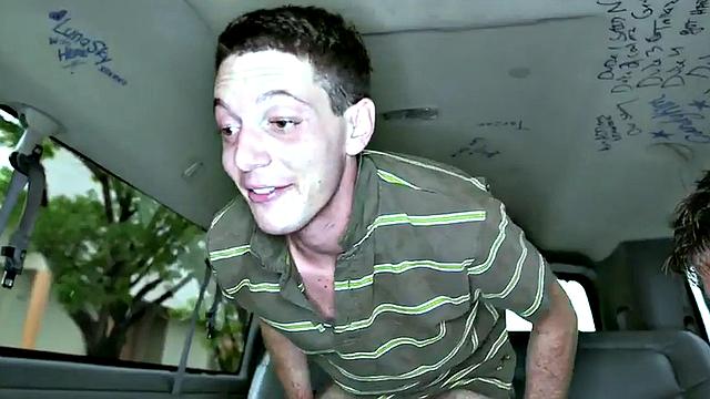 Fooled guy got gay blowjob for cash in outdoor van