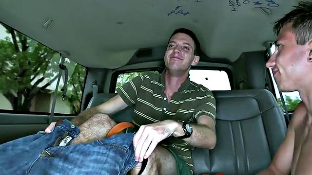 Fooled guy got gay blowjob for cash in outdoor van