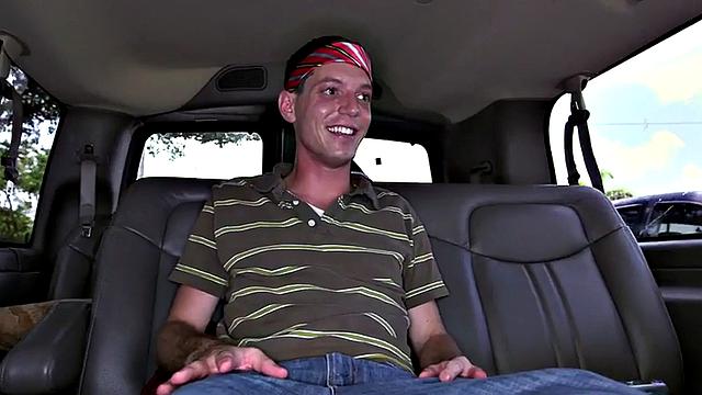 Fooled guy got gay blowjob for cash in outdoor van