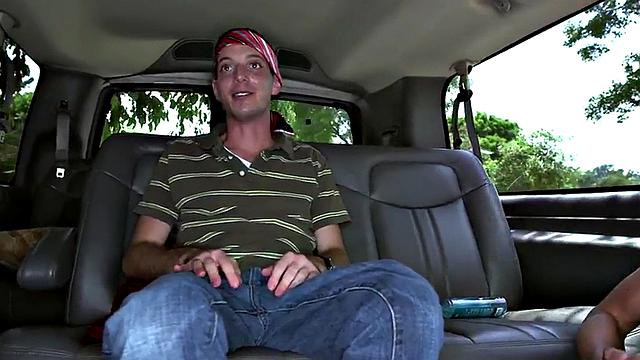 Fooled guy got gay blowjob for cash in outdoor van