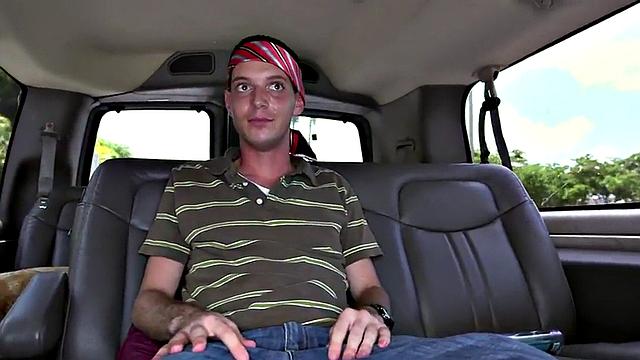 Fooled guy got gay blowjob for cash in outdoor van