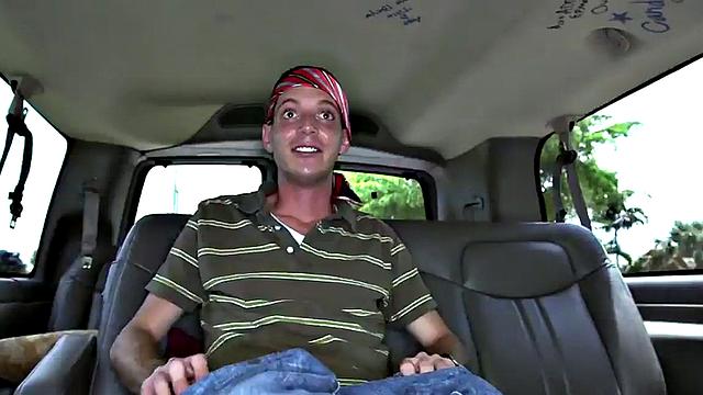Fooled guy got gay blowjob for cash in outdoor van