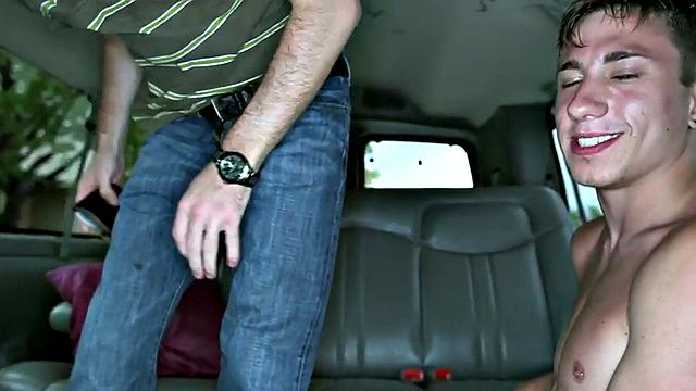 Fooled guy got gay blowjob for cash in outdoor van