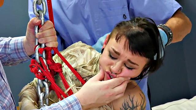 Gaping bound teen submits to her domme