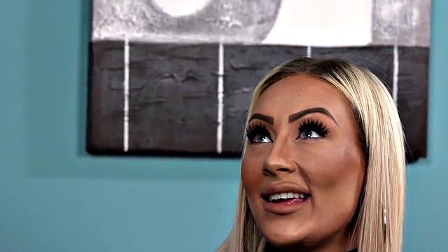 British busty voyeur teases Black who jerks on her