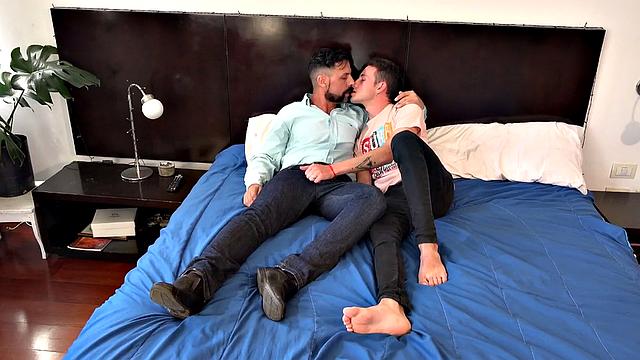 Daddy and young make out in bed, as their clothes strip off, and then the boy goes down on Joris. After a long blow job, Italo is rewarded with a good ass licking, before Joris takes the young man from behind.