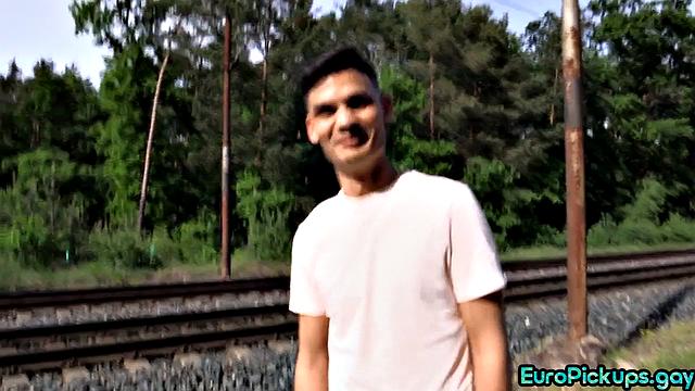 Watch this straight stud suck cock and get fucked outdoors for cash