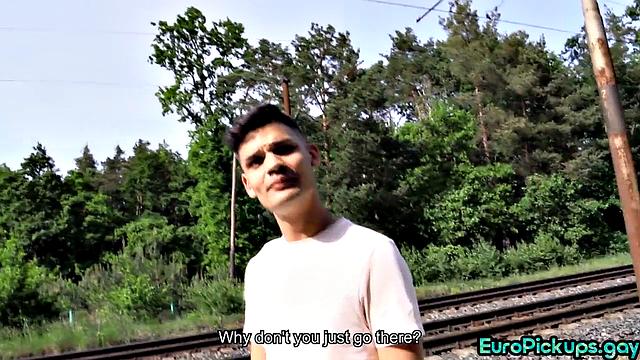 Watch this straight stud suck cock and get fucked outdoors for cash