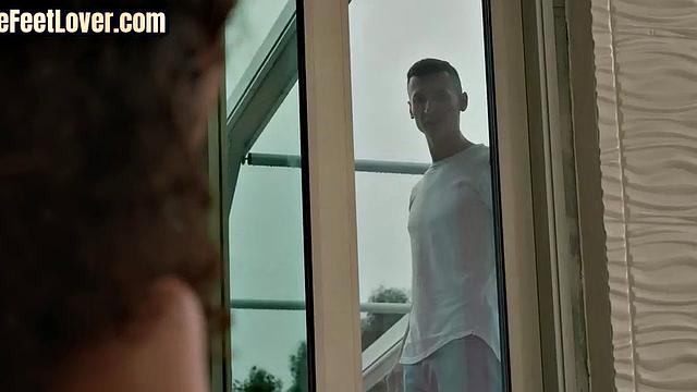 Ebony foot model bounces on cock after sucking it