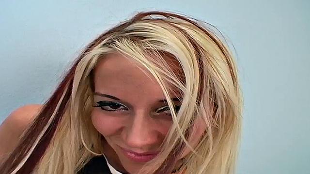 Sexy blonde rides sybian