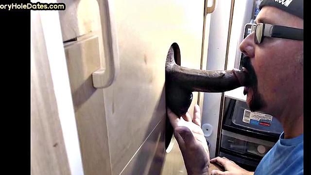 Gloryhole DILF sucks black dong at home till facial