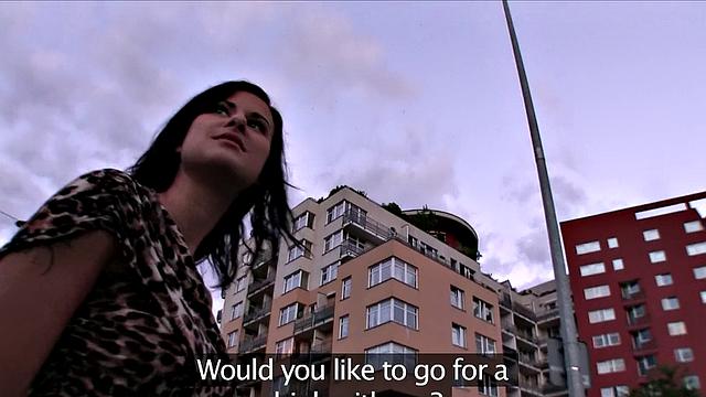 Tattooed brunette gets fucked outdoors and gives a public handjob